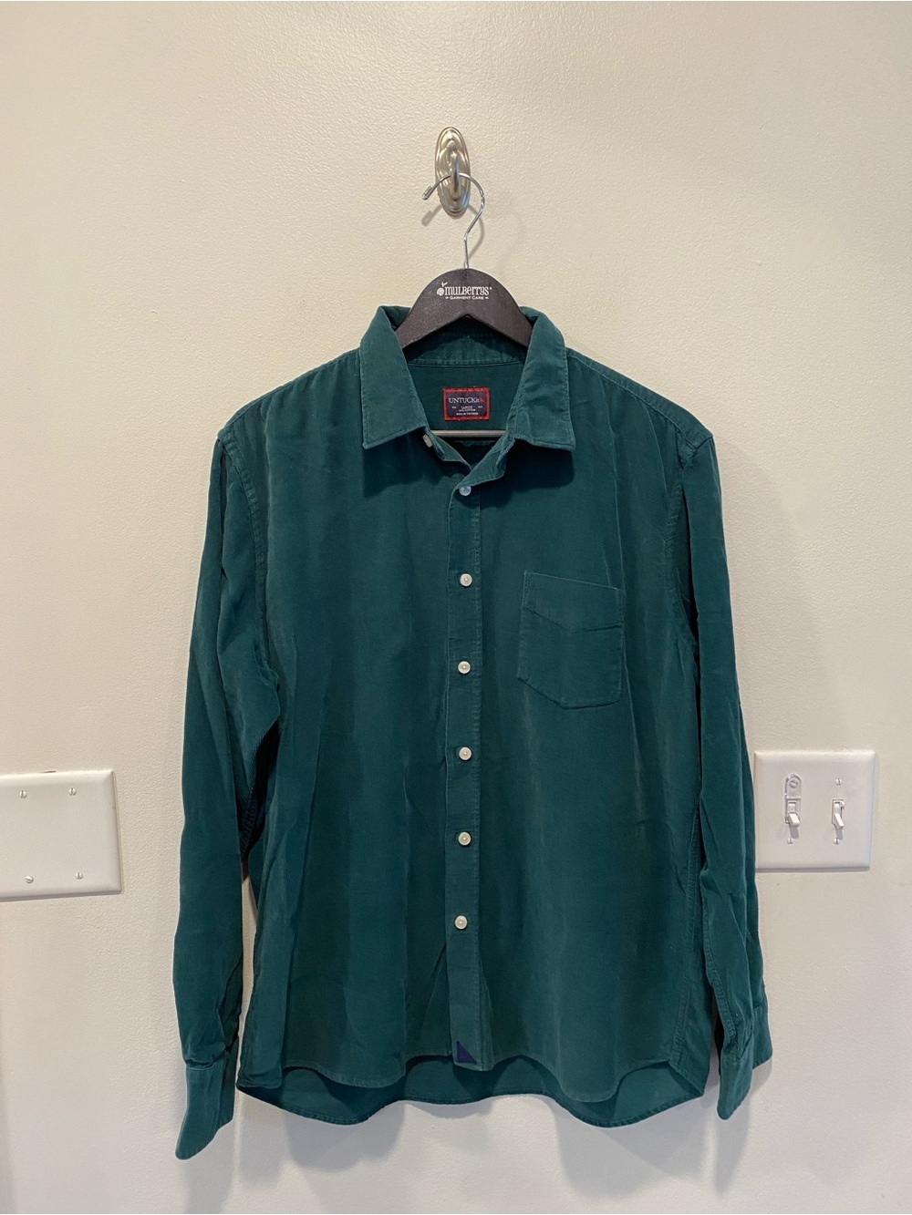 Untuckit Men's Button Shirt Corduroy large long sleeve casual green 100% cotton